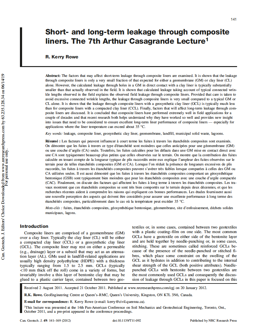 Thumbnail image of document cover: Short- and Long-Term Leakage Through Composite Liners