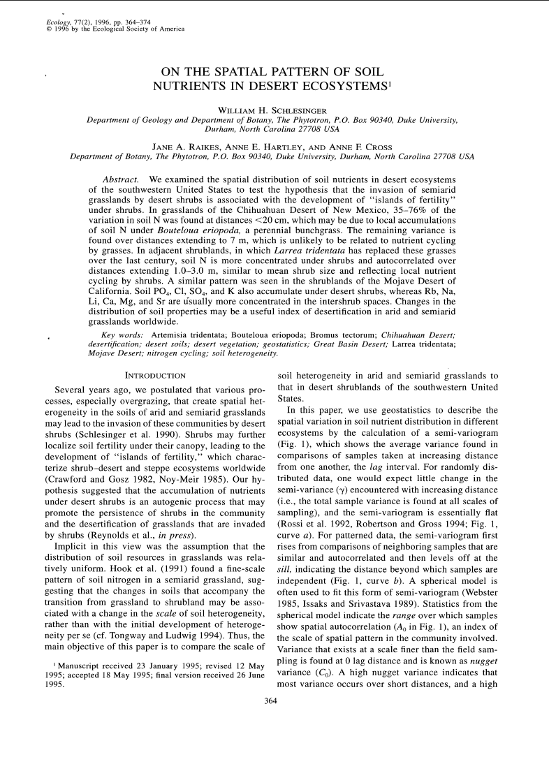 Thumbnail image of document cover: On the Spatial Pattern of Soil Nutrients in Desert Ecosystems