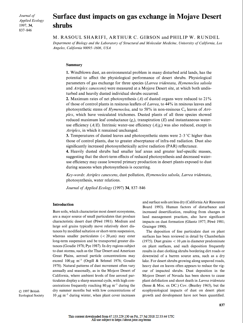 Thumbnail image of document cover: Surface Dust Impacts on Gas Exchange in Mojave Desert Shrubs