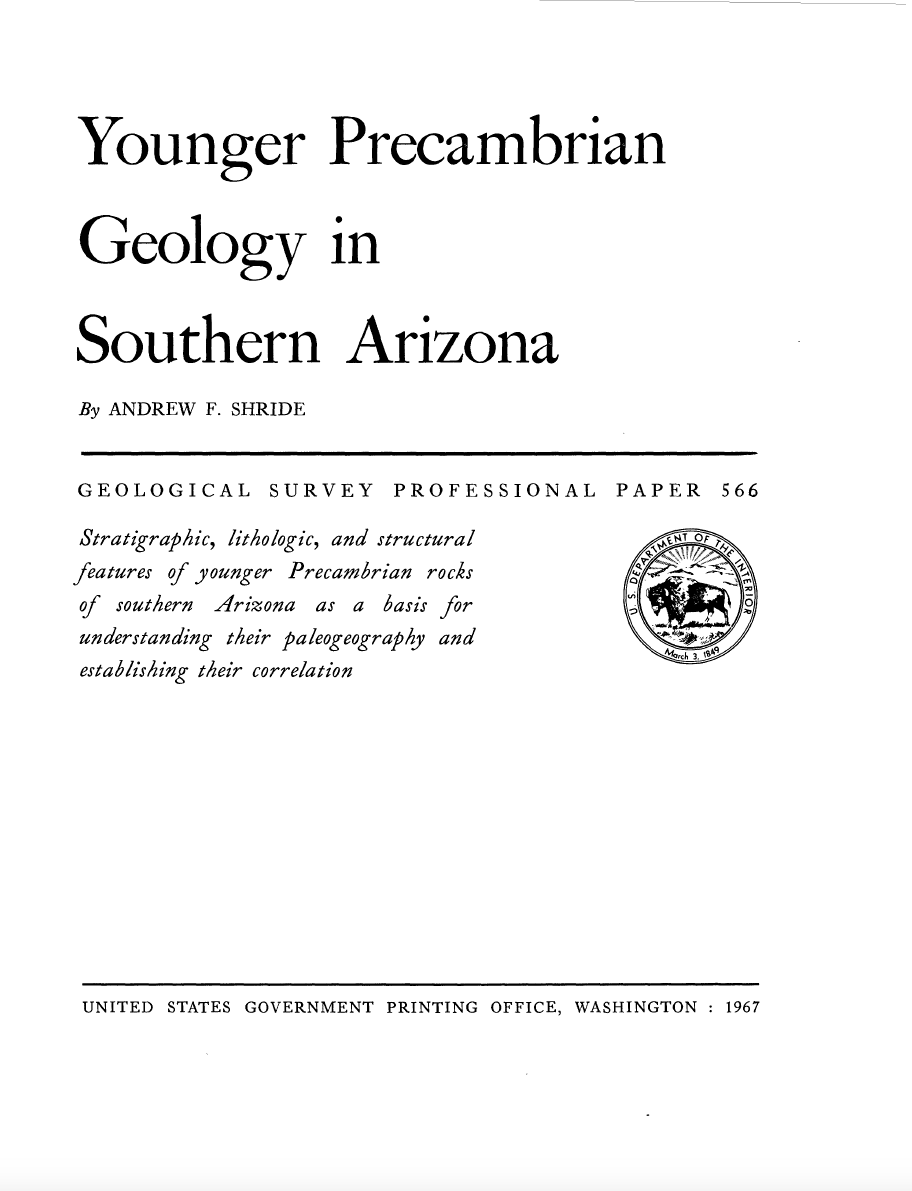 Thumbnail image of document cover: Younger Precambrian Geology in Southern Arizona