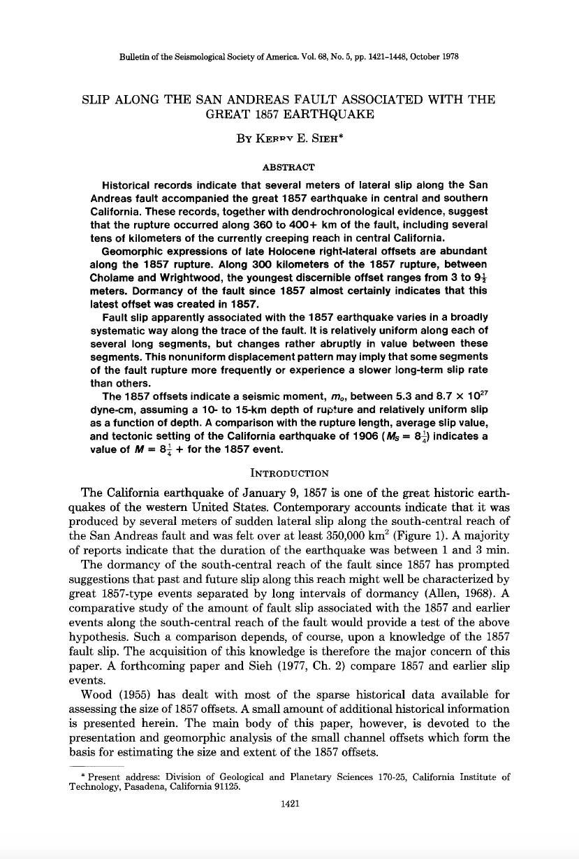Thumbnail image of document cover: Slip Along the San Andreas Fault Associated with the Great 1857 Earthquake