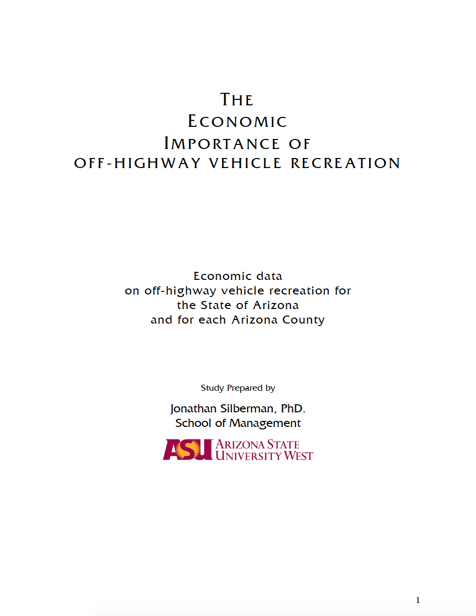 Thumbnail image of document cover: The Economic Importance of Off-Highway Vehicle Recreation: Economic Data on Off-Highway Vehicle Recreation for the State of Arizona and each Arizona County