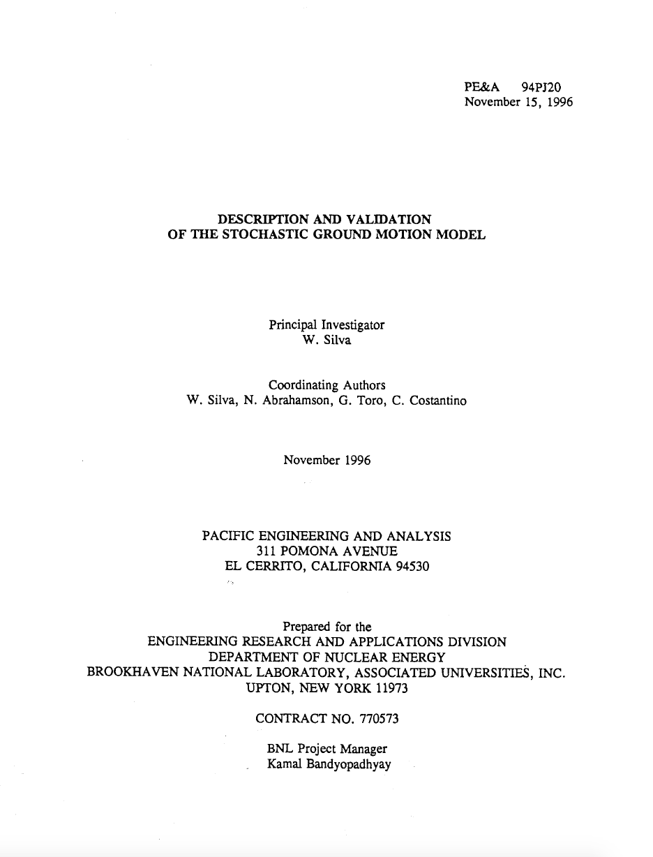 Thumbnail image of document cover: Description and Validation of the Stochastic Ground Motion Model