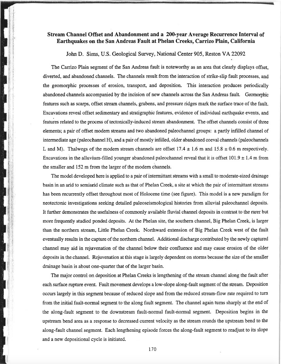 Thumbnail image of document cover: Stream Channel Offset and Abandonment and a 200-year Average Recurrence Interval of Earthquakes on the San Andreas Fault at Phelan Creeks, Carrizo Plain, California