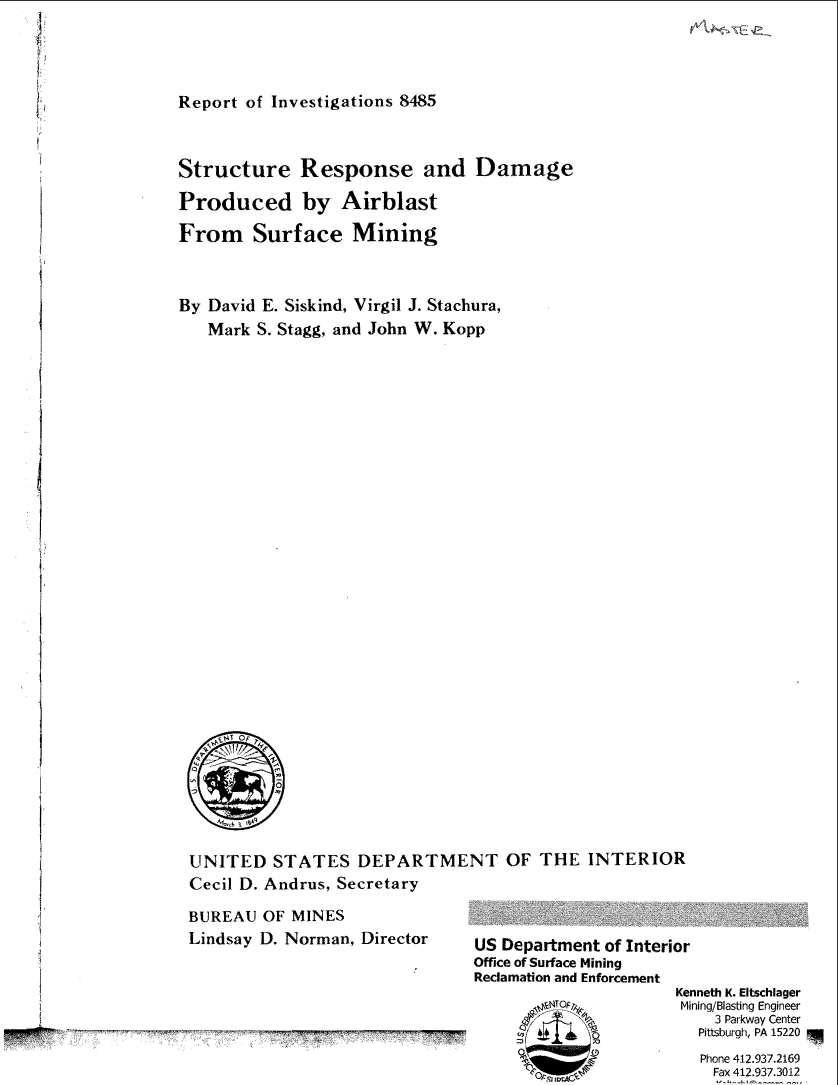 Thumbnail image of document cover: Structure Response and Damage Produced by Airblast From Surface Mining