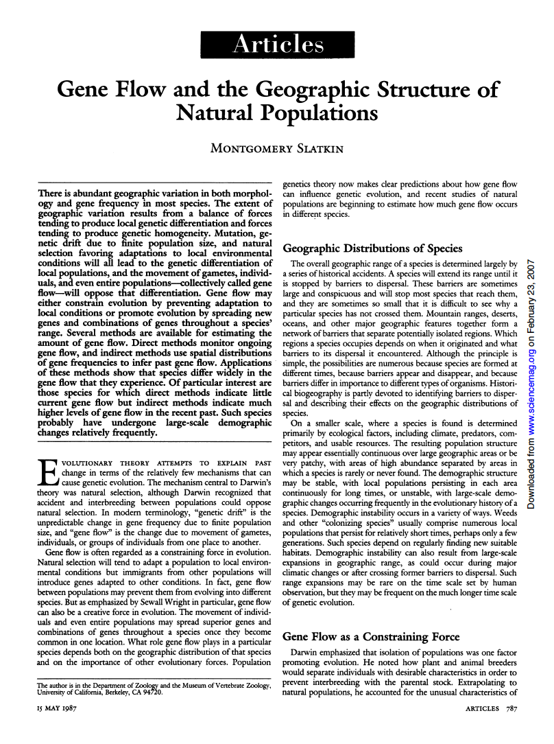 Thumbnail image of document cover: Gene Flow and the Geographic Structure of Natural Populations