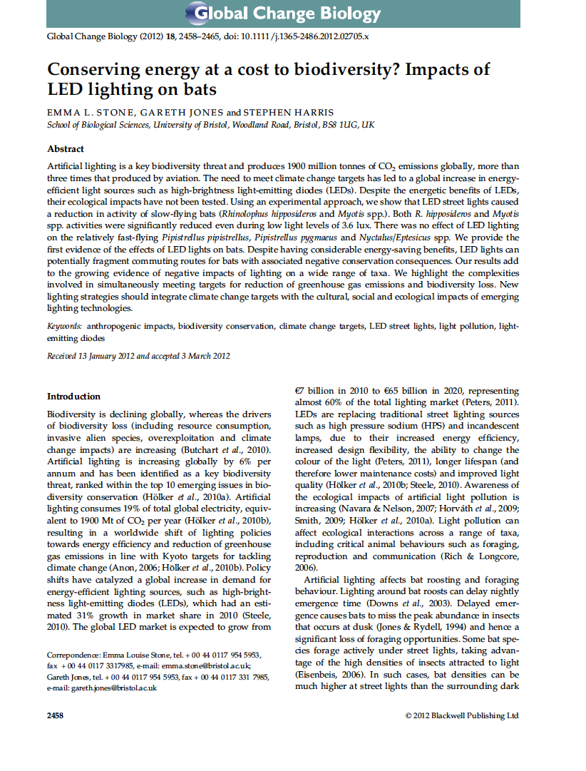 Thumbnail image of document cover: Conserving Energy at a Cost to Biodiversity? Impacts of LED Lighting on Bats