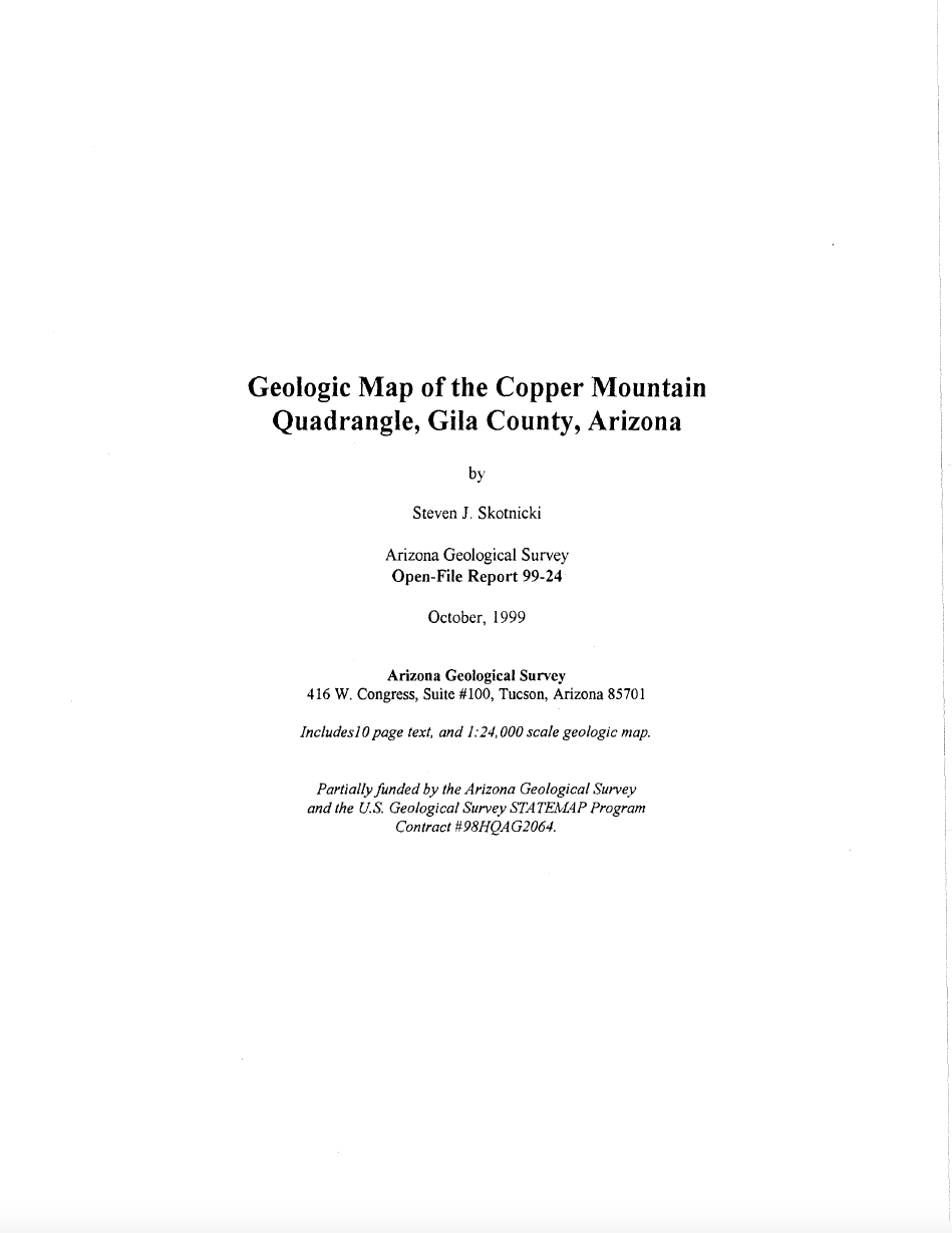 Thumbnail image of document cover: Geologic Map of the Copper Mountain Quadrangle, Gila County, Arizona