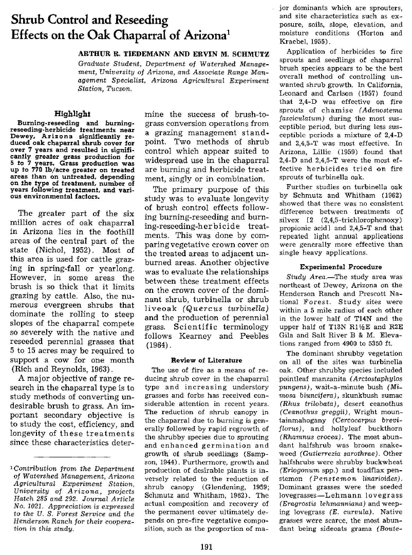 Thumbnail image of document cover: Shrub Control and Reseeding Effects on the Oak Chaparral of Arizona