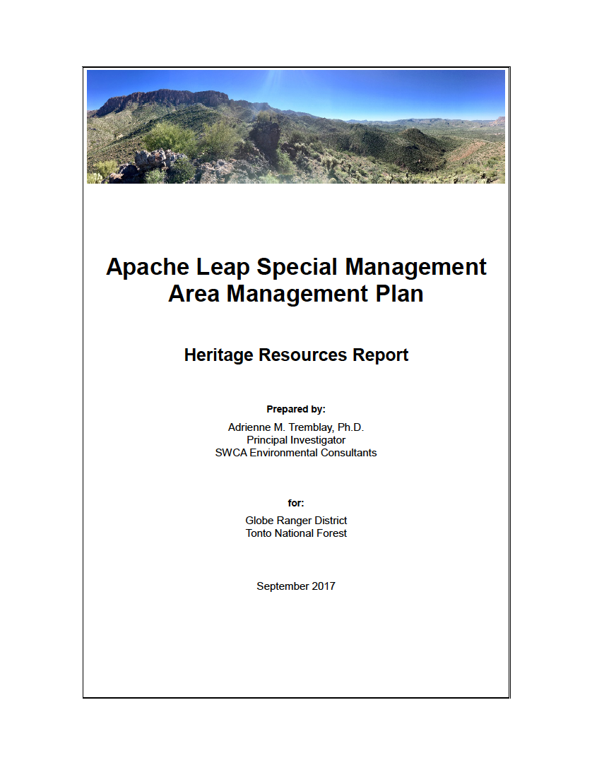 Thumbnail image of document cover: Apache Leap Special Management Area Management Plan: Heritage Resources Report