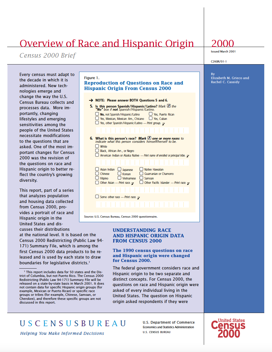 Thumbnail image of document cover: Overview of Race and Hispanic Origin