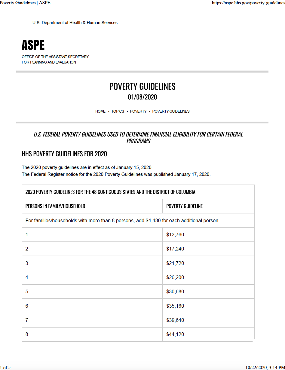 Thumbnail image of document cover: HHS Poverty Guidelines for 2020