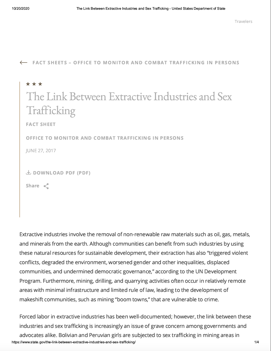 Thumbnail image of document cover: The Link Between Extractive Industries and Sex Trafficking