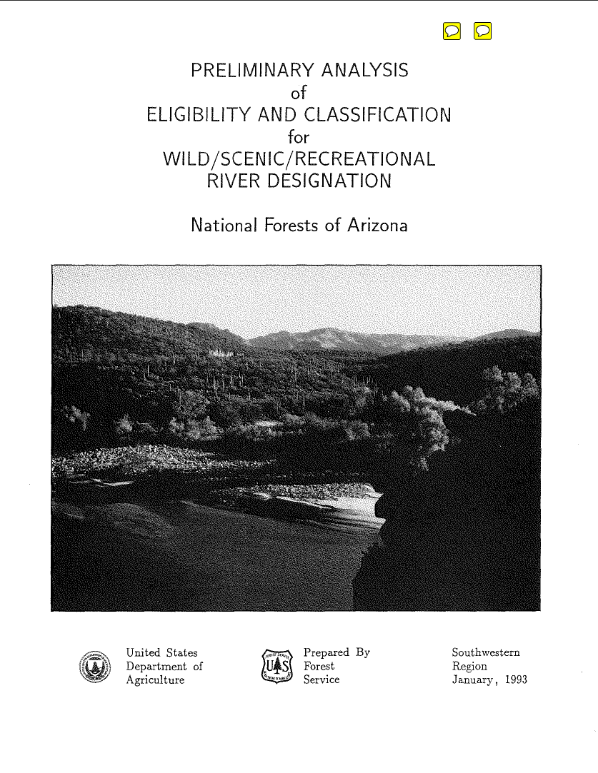 Thumbnail image of document cover: Preliminary Analysis of Eligibility and Classification for Wild / Scenic / Recreational River Designation: National Forest of Arizona