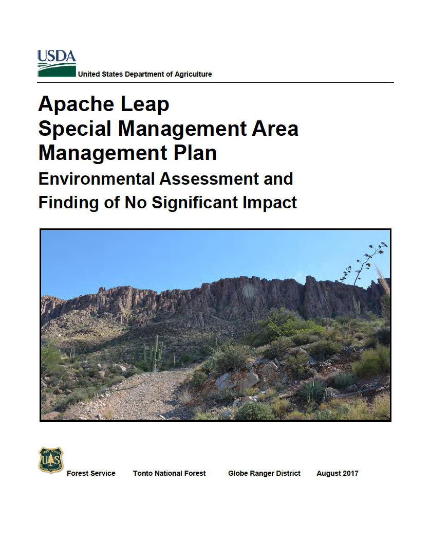 Thumbnail image of document cover: Apache Leap Special Management Area Management Plan: Environmental Assessment and Finding of No Significant Impact