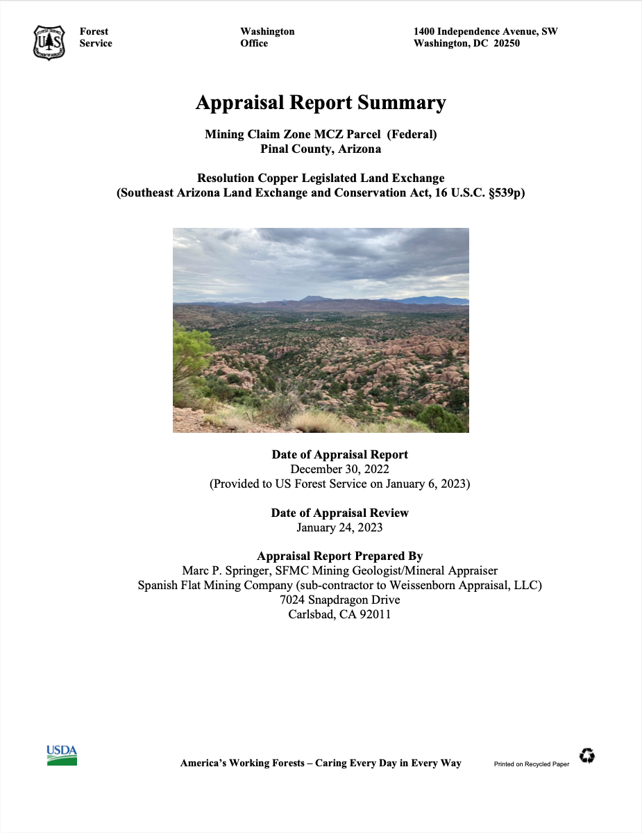 Thumbnail image of document cover: Appraisal Summary - Mining Claim Zone MCZ Parcel