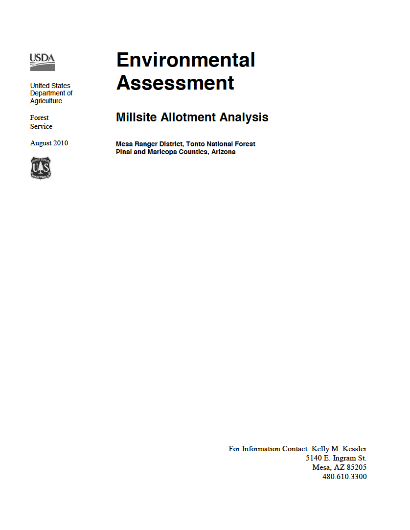 Thumbnail image of document cover: Environmental Assessment: Millsite Allotment Analysis