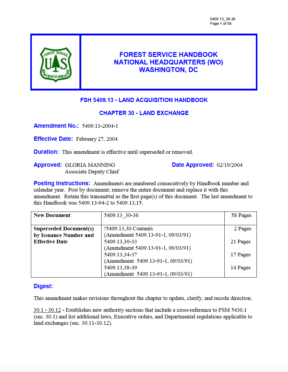 Thumbnail image of document cover: US Forest Service Land Acquisition Handbook