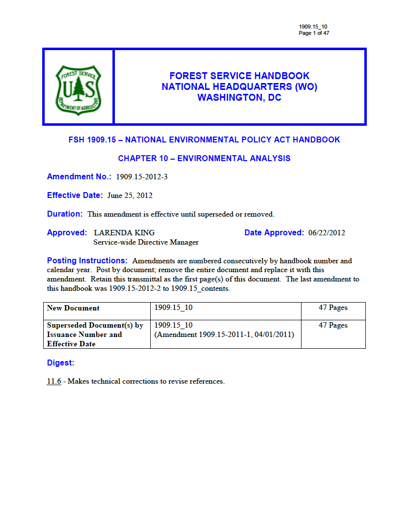 Thumbnail image of document cover: FSH 1909.15 - National Environmental Policy Act Handbook