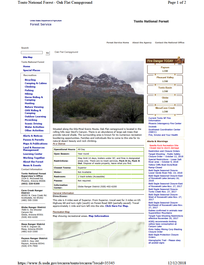 Thumbnail image of document cover: Oak Flat Campground