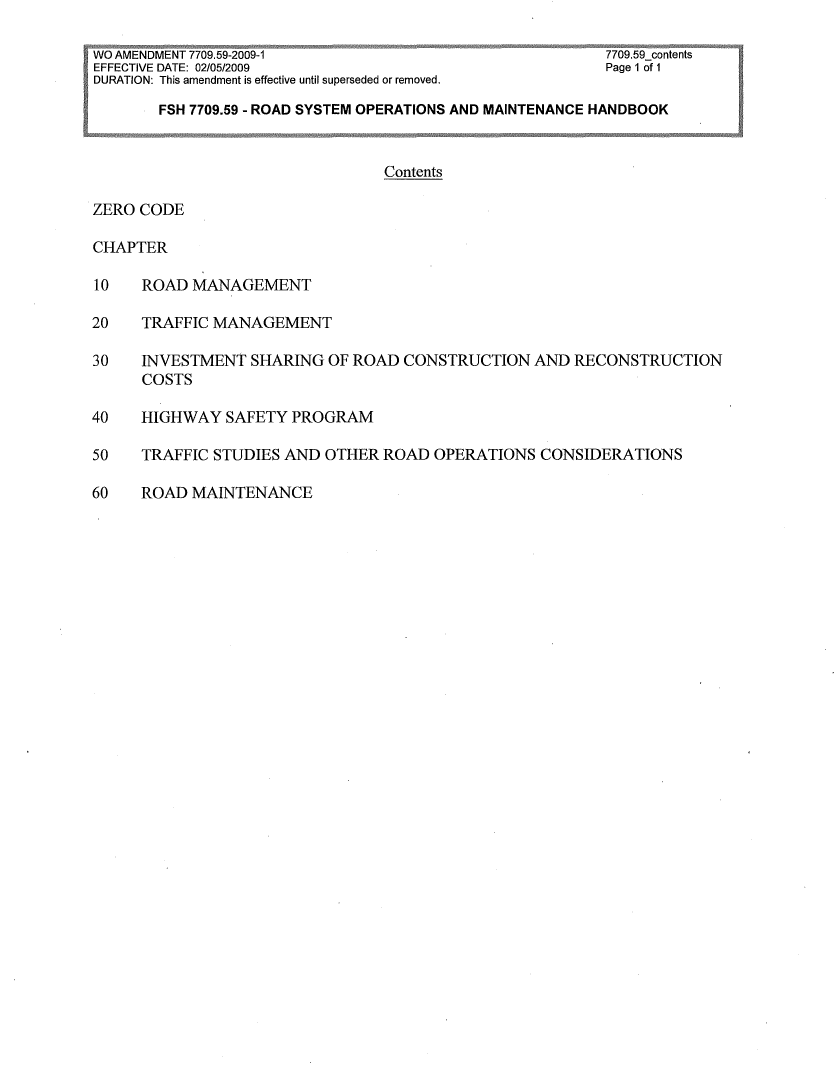 Thumbnail image of document cover: FSH 7709.59 - Road System Operations and Maintenance Handbook