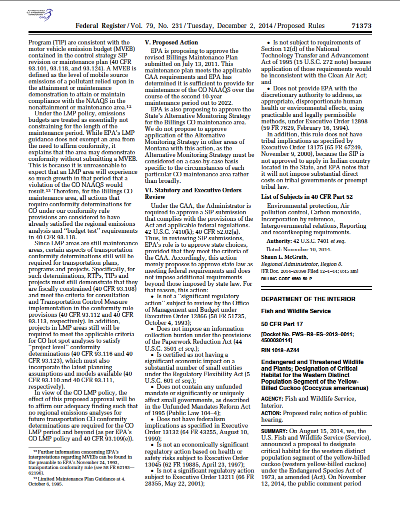 Thumbnail image of document cover: Endangered and Threatened Wildlife and Plants; Designation of Critical Habitat for the Western Distinct Population Segment of the Yellow-Billed Cuckoo (Coccyzus americanus); Proposed Rule; Notice of Public Hearing