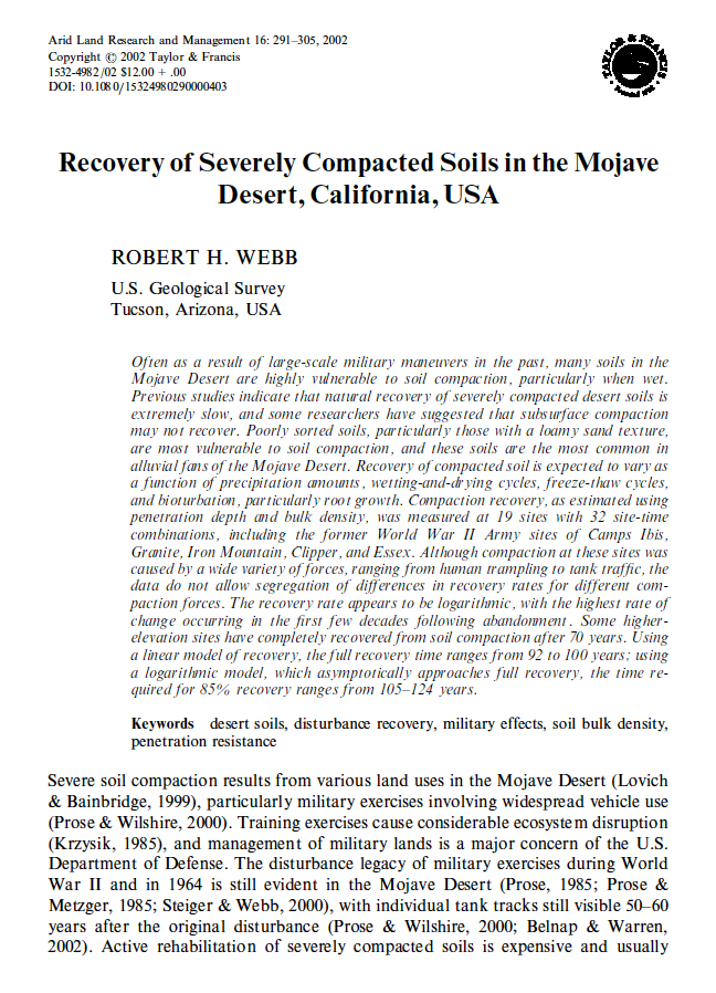 Thumbnail image of document cover: Recovery of Severely Compacted Soils in the Mojave Desert, California, USA