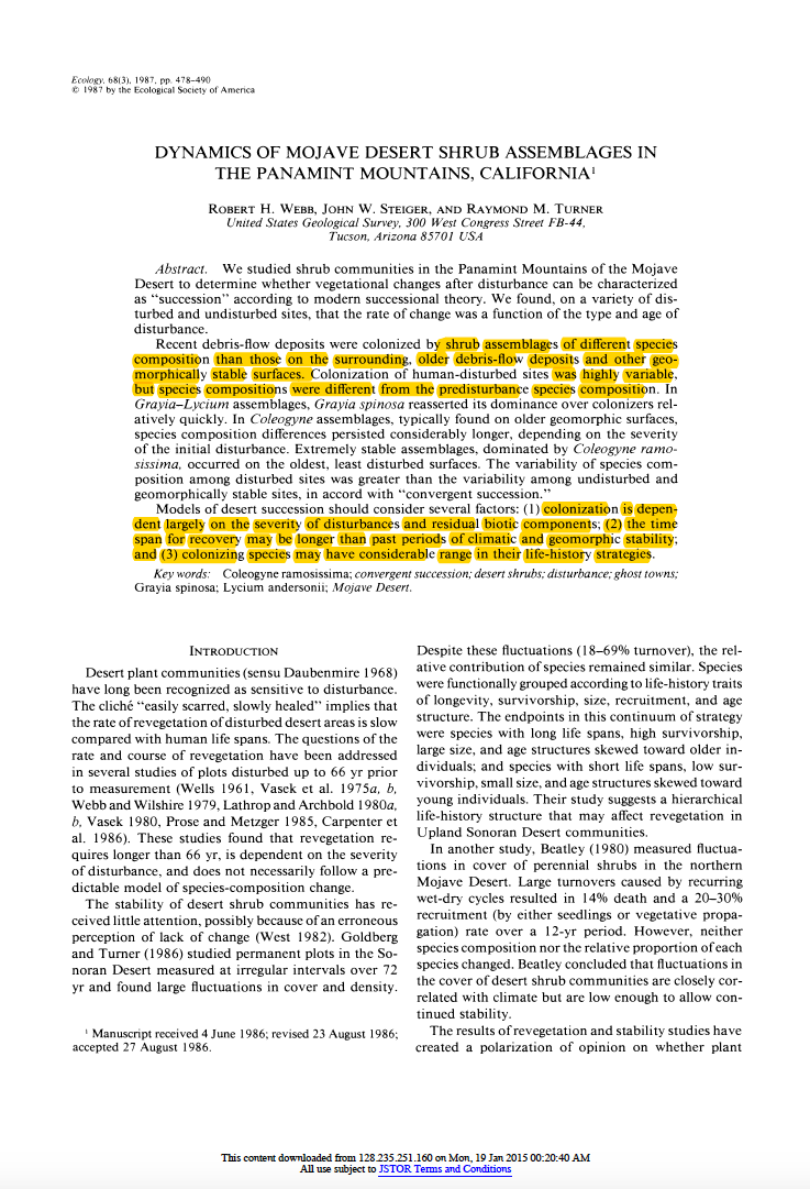 Thumbnail image of document cover: Dynamics of Mojave Desert Shrub Assemblages in the Panamint Mountains, California