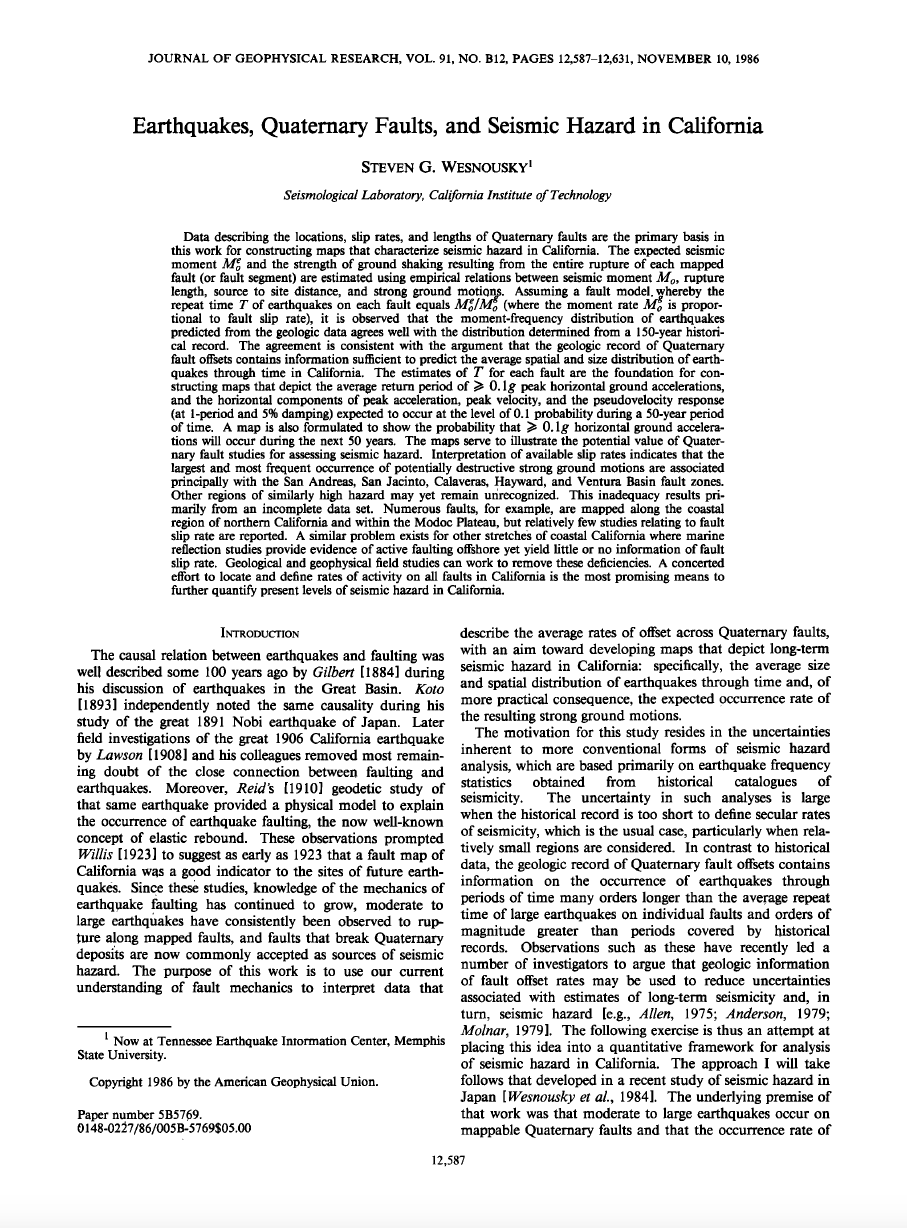 Thumbnail image of document cover: Earthquakes, Quaternary Faults, and Seismic Hazard in California