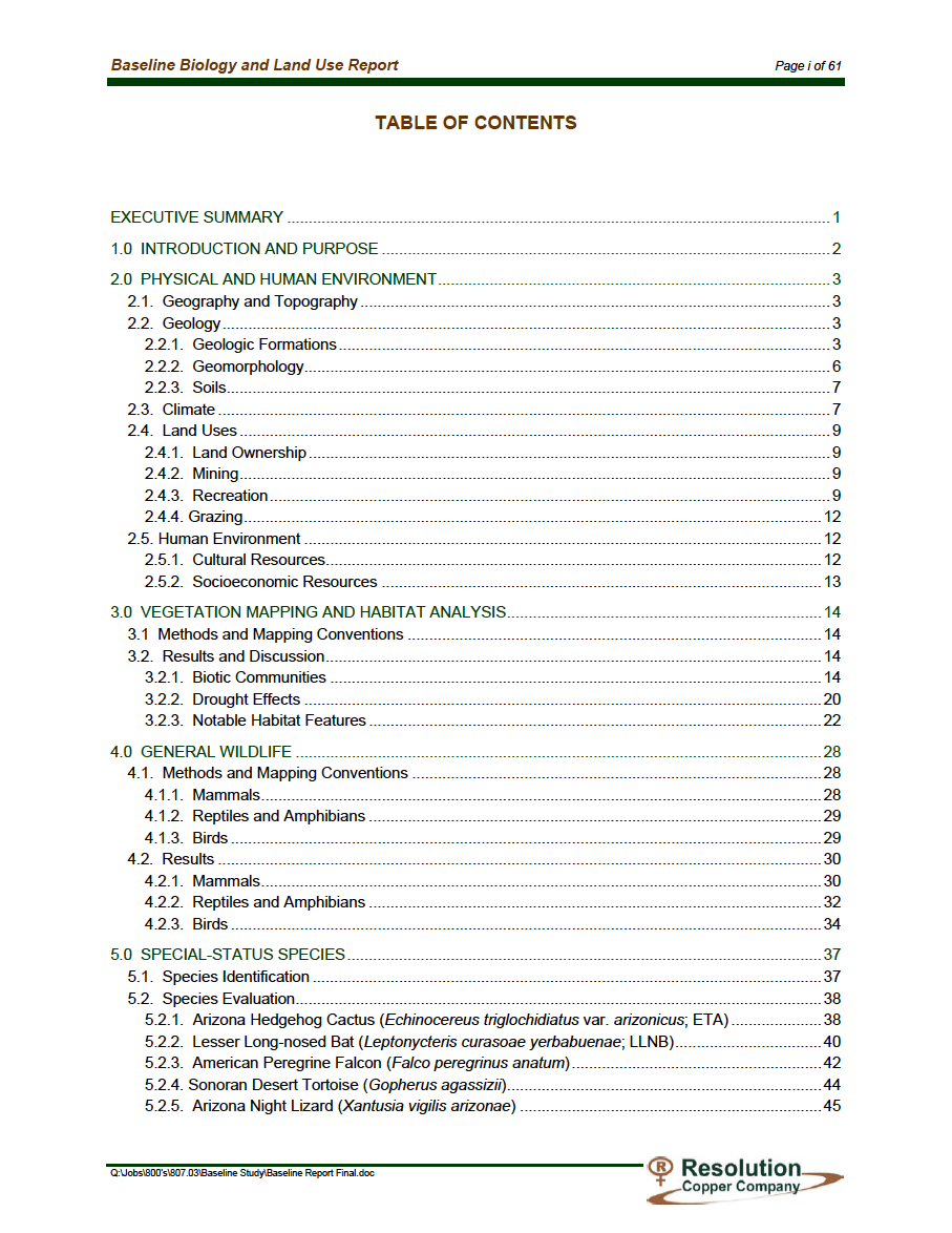 Thumbnail image of document cover: Baseline Biology and Land Use Report