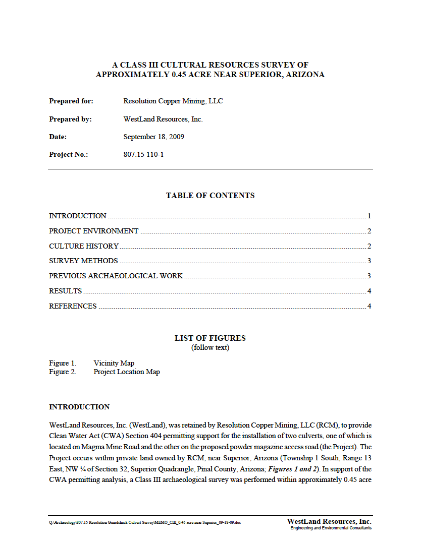 Thumbnail image of document cover: A Class III Cultural Resources Survey of Approximately 0.45 Acre Near Superior, Arizona