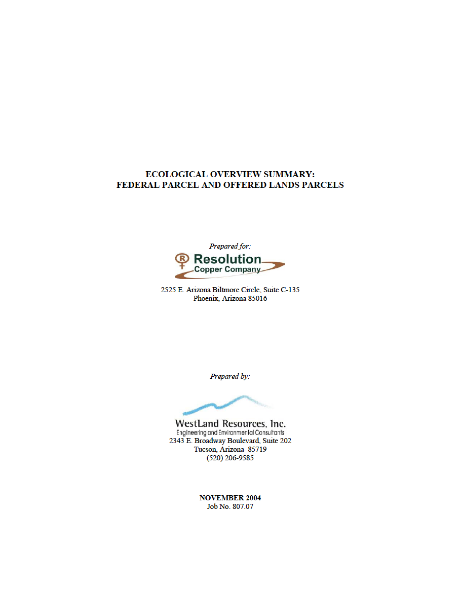 Thumbnail image of document cover: Ecological Overview Summary: Federal Parcel and Offered Lands Parcels