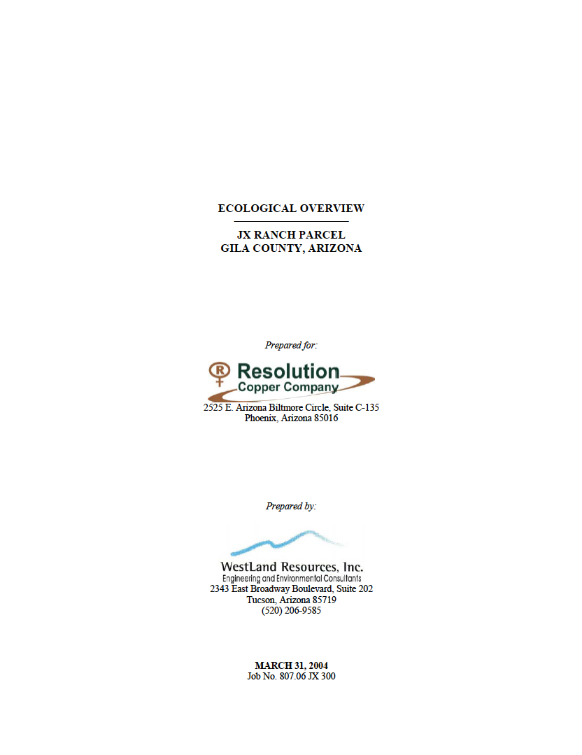 Thumbnail image of document cover: Ecological Overview: JX Ranch Parcel, Gila County, Arizona