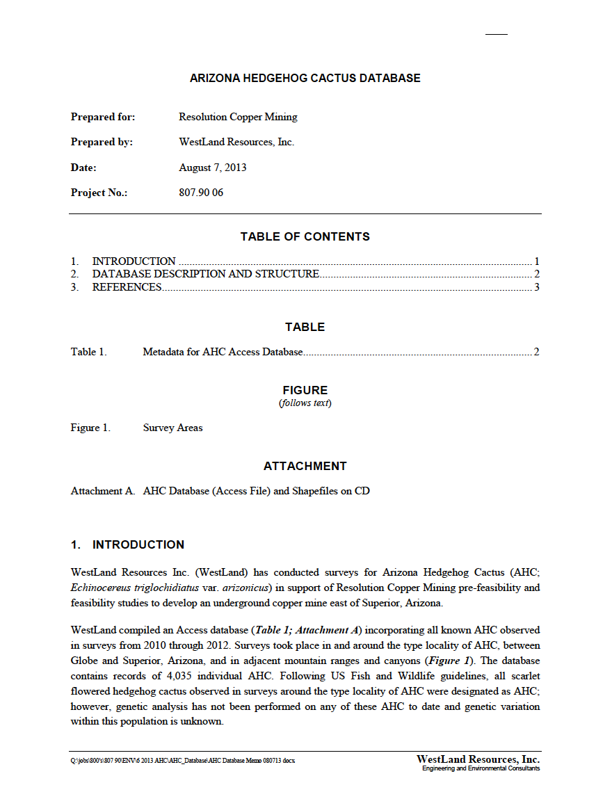 Thumbnail image of document cover: Arizona Hedgehog Cactus Database