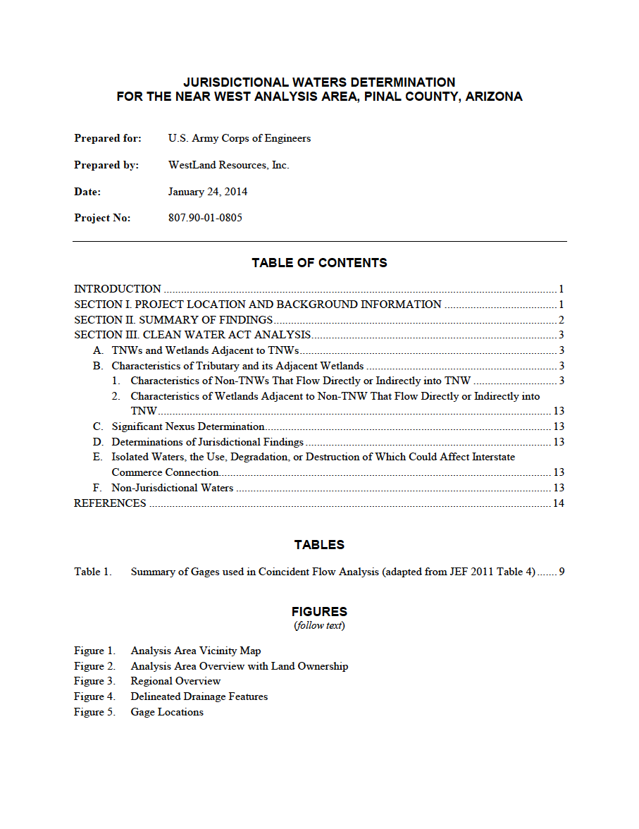 Thumbnail image of document cover: Jurisdictional Waters Determination for the Near West Analysis Area, Pinal County, Arizona