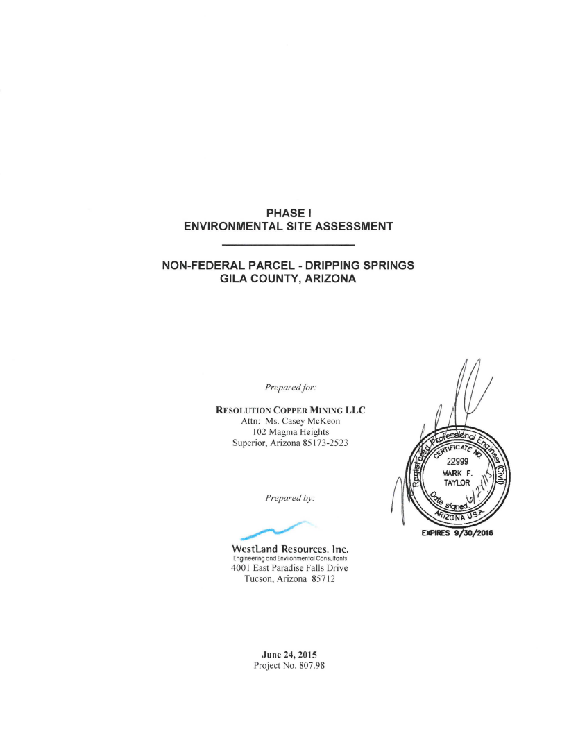 Thumbnail image of document cover: Phase I Site Assessment Non-Federal Parcel - Dripping Springs