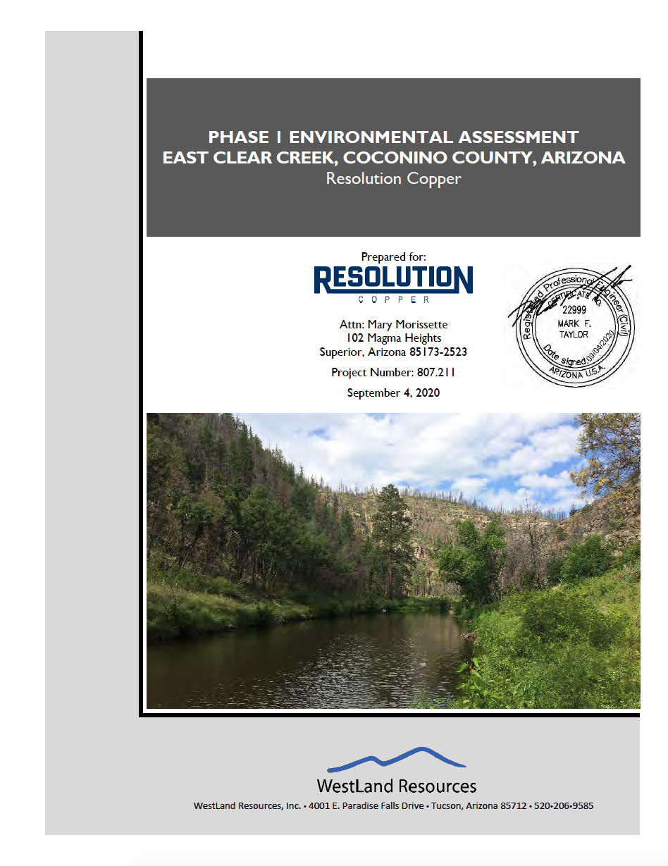 Thumbnail image of document cover: Phase I Environmental Assessment, East Clear Creek, Coconino County, Arizona