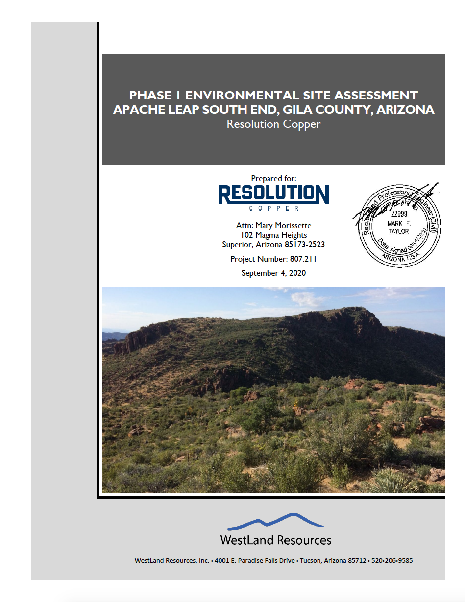 Thumbnail image of document cover: Phase I Environmental Site Assessment, Apache Leap South End, Gila County, Arizona