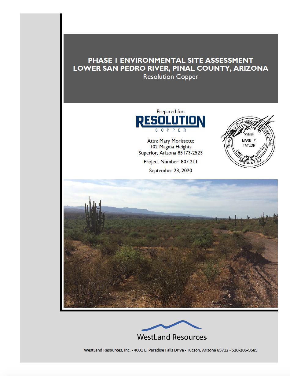 Thumbnail image of document cover: Phase I Environmental Site Assessment, Lower San Pedro River, Pinal County, Arizona