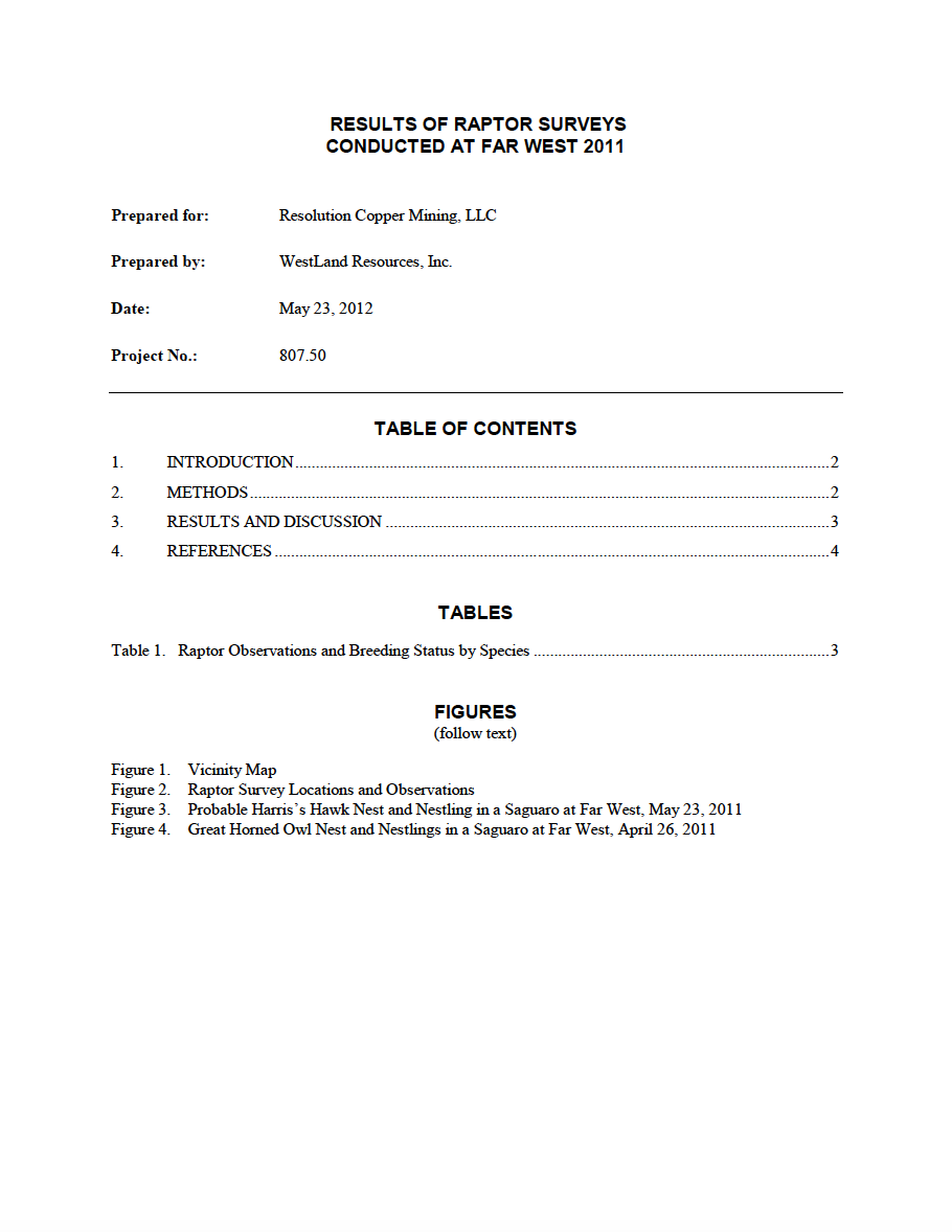 Thumbnail image of document cover: Results of Raptor Surveys Conducted at Far West 2011