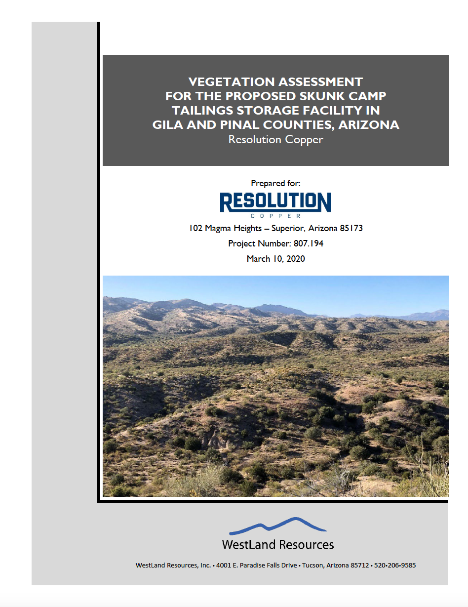 Thumbnail image of document cover: Vegetation Assessment for the Proposed Skunk Camp Tailings Storage Facility in Gila and Pinal Counties, Arizona