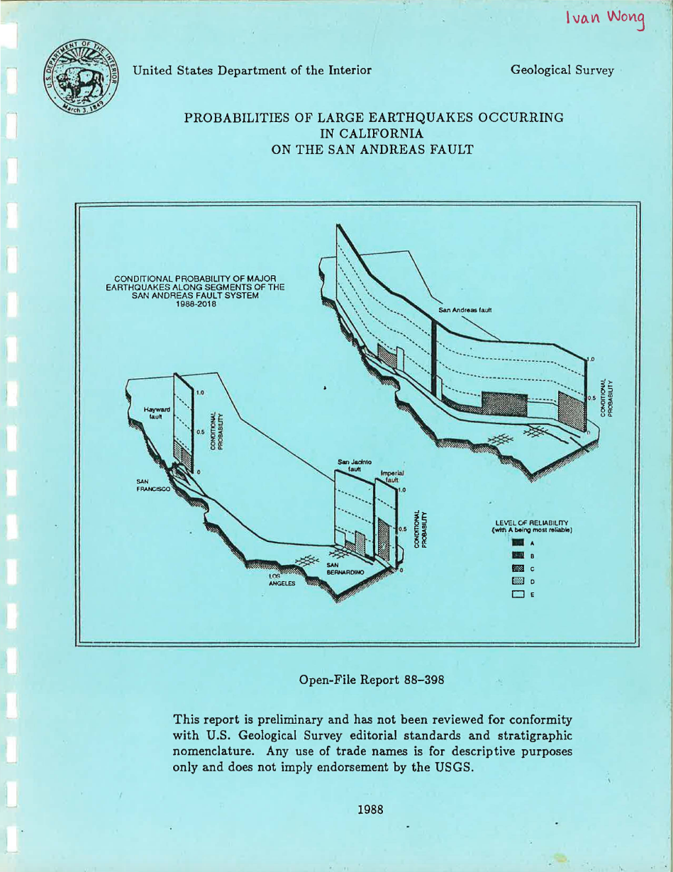 Thumbnail image of document cover: Probabilities of Large Earthquakes Occurring in California on the San Andreas Fault