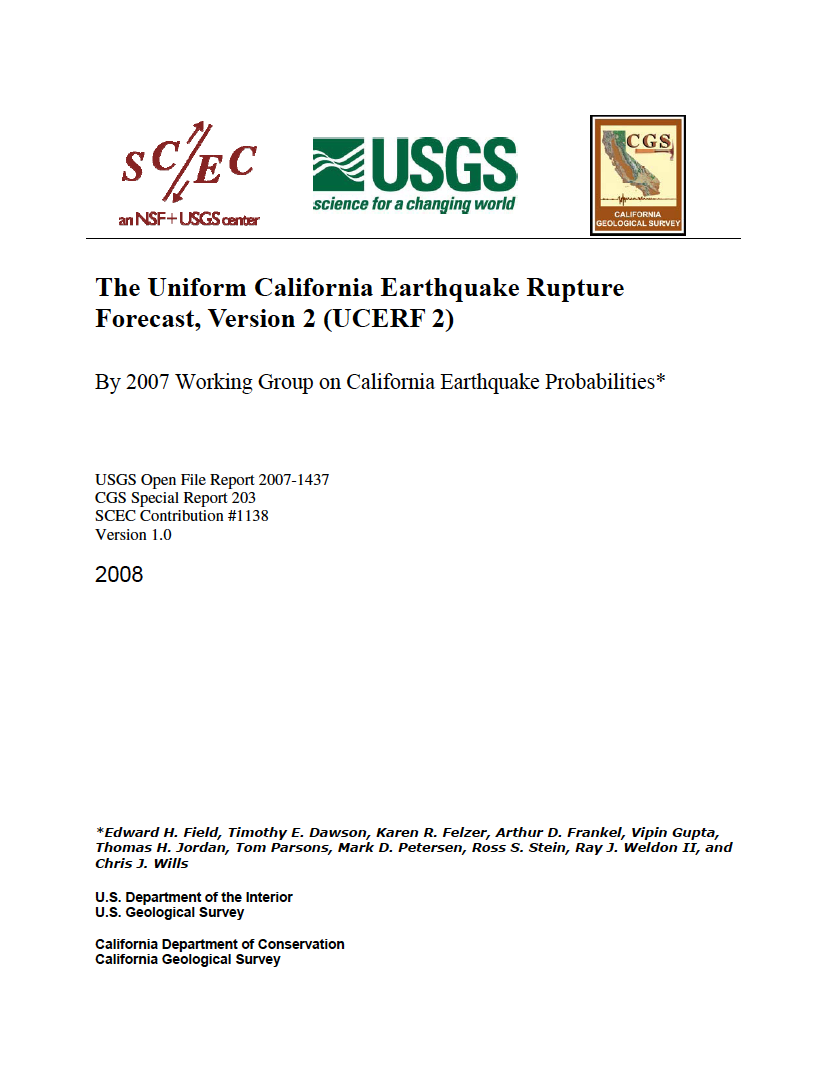 Thumbnail image of document cover: The Uniform California Earthquake Rupture Forecast, Version 2 (UCERF 2)