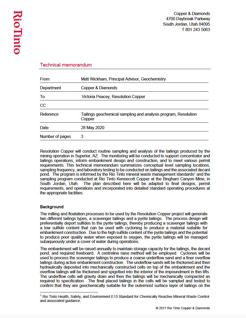 Thumbnail image of document cover: Tailings Geochemical Sampling and Analysis Program