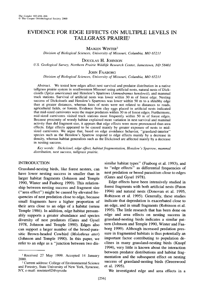 Thumbnail image of document cover: Evidence for Edge Effects on Multiple Levels in Tallgrass Prairie