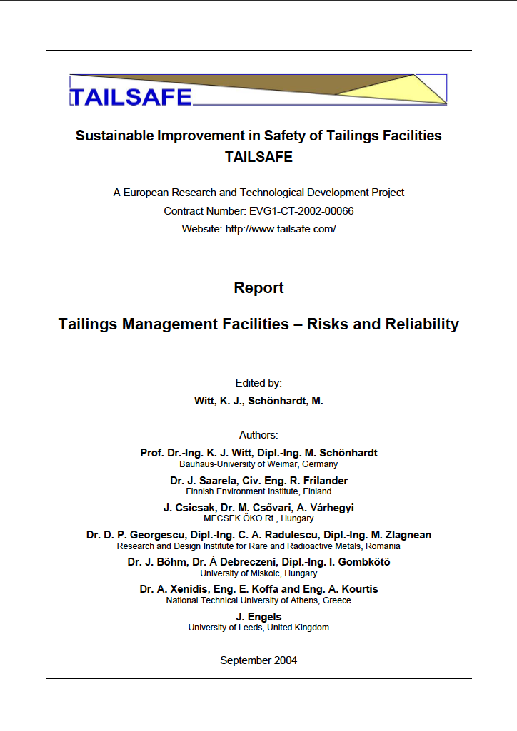 Thumbnail image of document cover: Tailings Management Facilities - Risks and Reliability