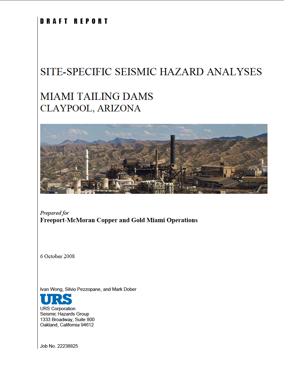 Thumbnail image of document cover: Site-Specific Seismic Hazard Analyses for Miami Tailing Dams, Claypool, Arizona