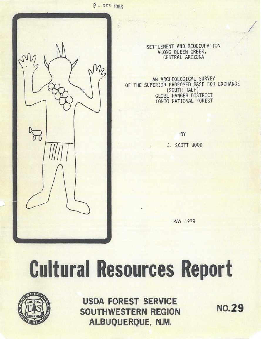 Thumbnail image of document cover: Settlement and Reoccupation along Queen Creek, Central Arizona: An Archaeological Survey of the Superior Proposed Based for Exchange (South Half), Globe Ranger District, Tonto National Forest