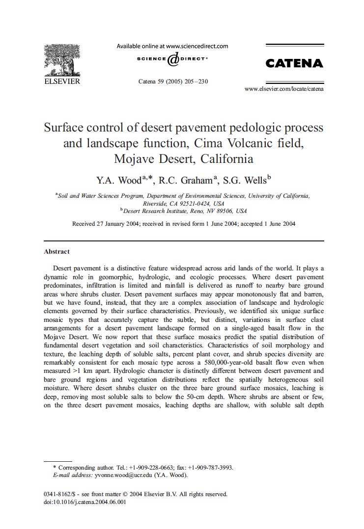 Thumbnail image of document cover: Surface Control of Desert Pavement Pedologic Process and Landscape Function, Cima Volcanic Field, Mojave Desert, California