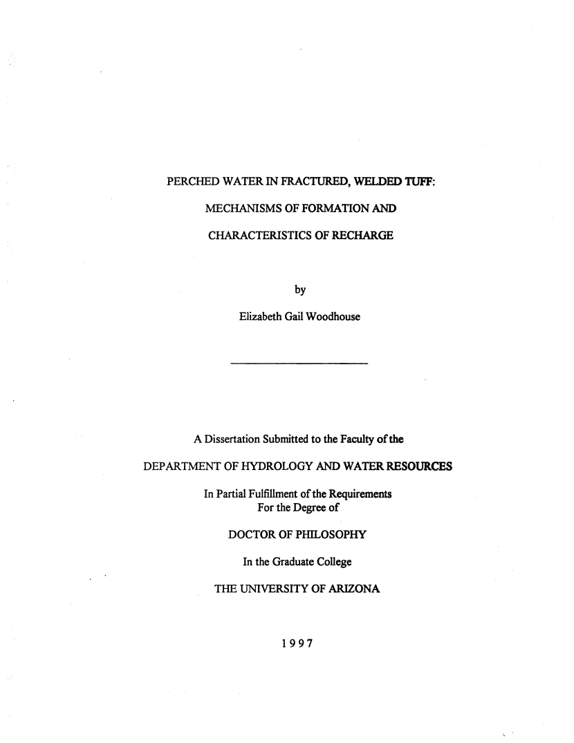 Thumbnail image of document cover: Perched Water in Fractured, Welded Tuff: Mechanisms of Formation and Characteristics of Recharge